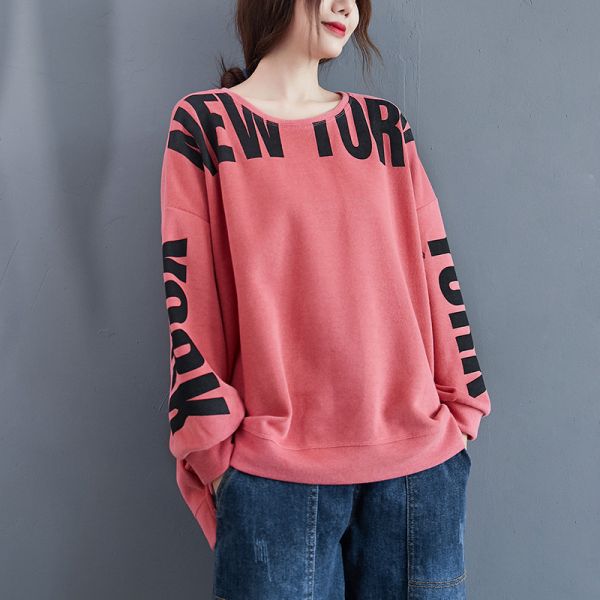 上衣 - A8111 字母紅袖寬鬆上衣【加大F】 