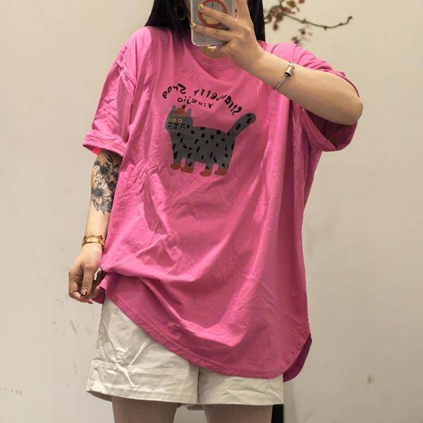 上衣 - F6278 童趣貓咪寬鬆長上衣【加大F】 