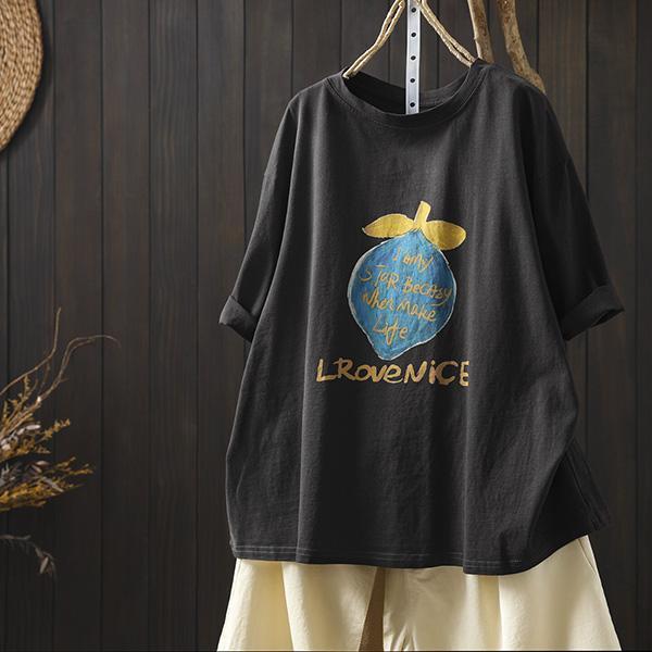 上衣 - F6258 草莓插畫寬鬆上衣【加大F】 