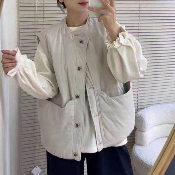 背心 - F6183 灰白色大口袋個性夾棉背心【加大F】 