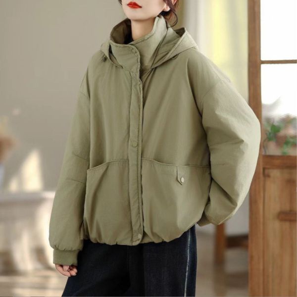 外套 - F6179 豆綠澎澎夾棉連帽外套【加大F】 