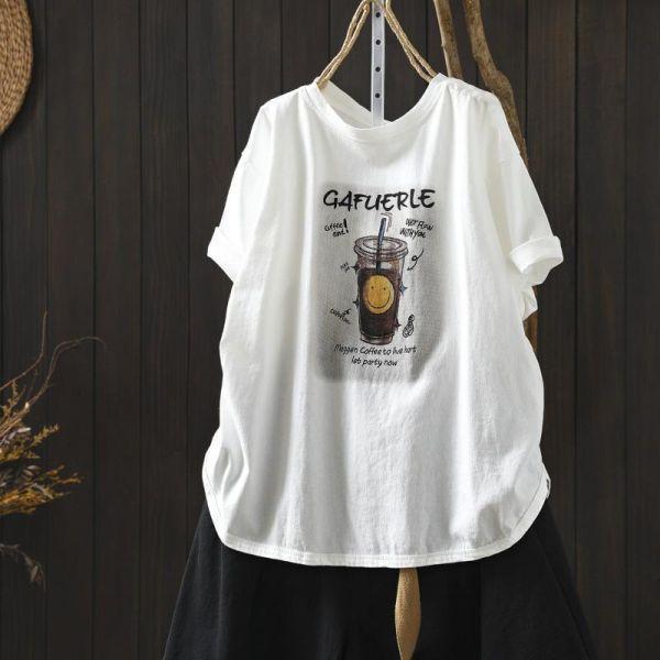 上衣 - F6201 喝杯微笑印花上衣【加大F】 