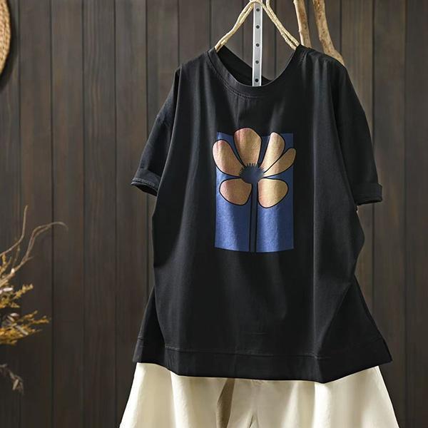 上衣 - F6247 春日花朵寬鬆上衣【加大F】 