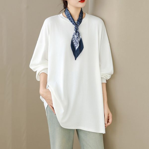 上衣 - A8085 領巾寬鬆長上衣【加大F】 