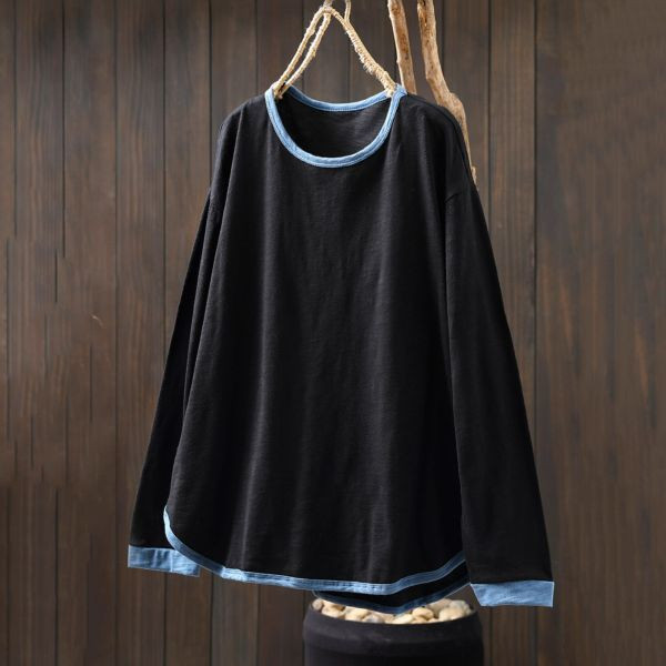 上衣 - F6178 撞色滾邊竹節棉上衣【F碼】 