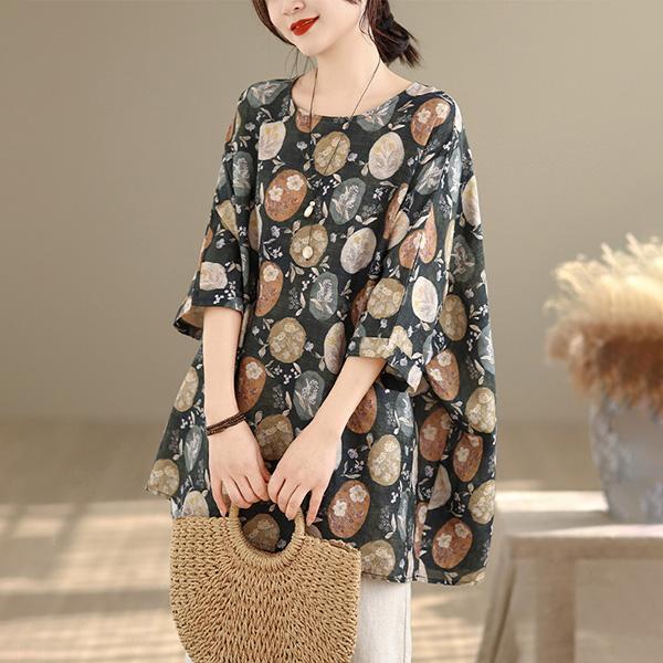 上衣 - A8123 圓圈碎花oversize寬鬆上衣【加大F】 