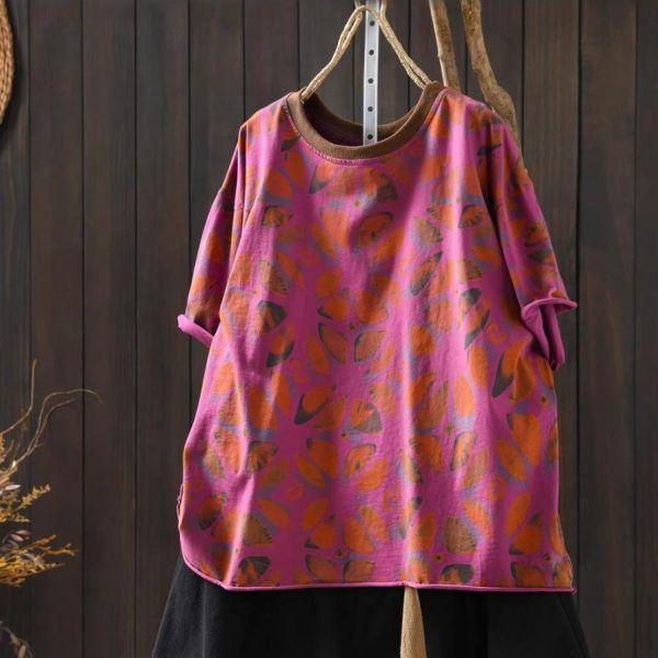 上衣 - F6216 雙色花葉寬鬆上衣【加大F】 