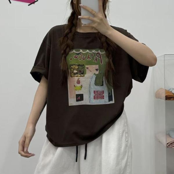 上衣 - F6285 插畫雜貨舖寬鬆短版上衣【加大F】 