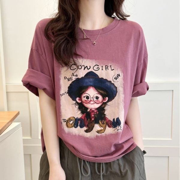 上衣 - F5989 牛仔女孩童趣T恤【加大F】 