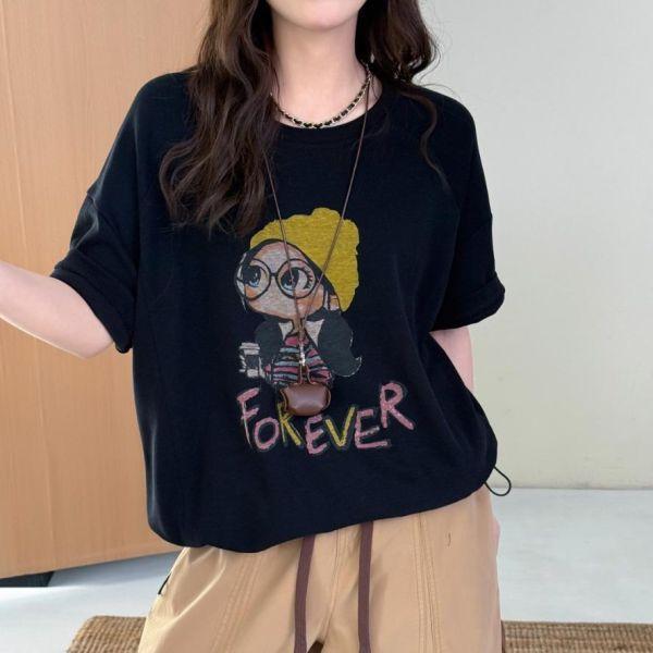 上衣 - F6208 毛帽娃娃印花寬鬆上衣【加大F】 