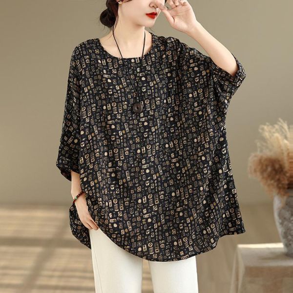 上衣 - A8119 小小圖騰oversize寬鬆上衣【加大F】 