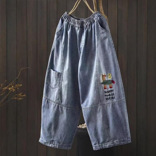 褲子 - F6222 快樂小馬刺繡牛仔褲【F碼】 