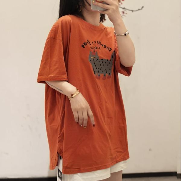 上衣 - F6278 童趣貓咪寬鬆長上衣【加大F】 