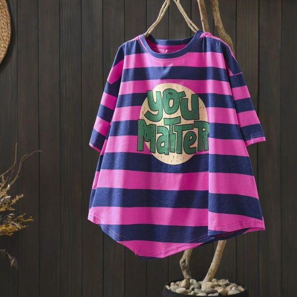 上衣 - F6199 條紋字母寬鬆上衣【加大F】 