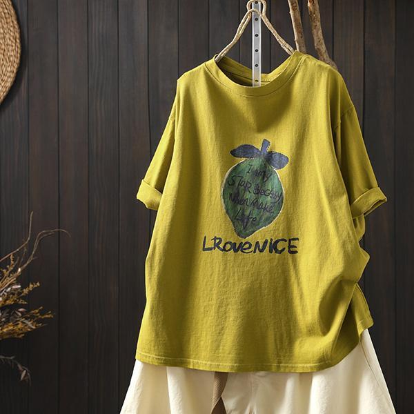 上衣 - F6258 草莓插畫寬鬆上衣【加大F】 