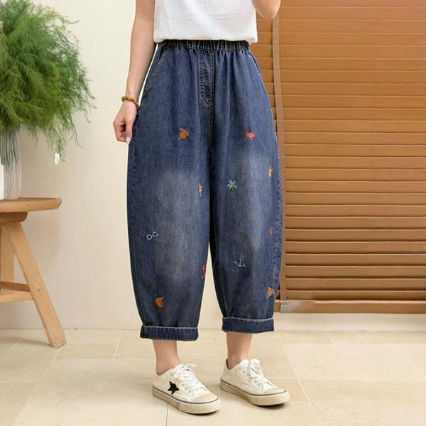 褲子 - F6289 海洋風刺繡牛仔褲【F碼】 