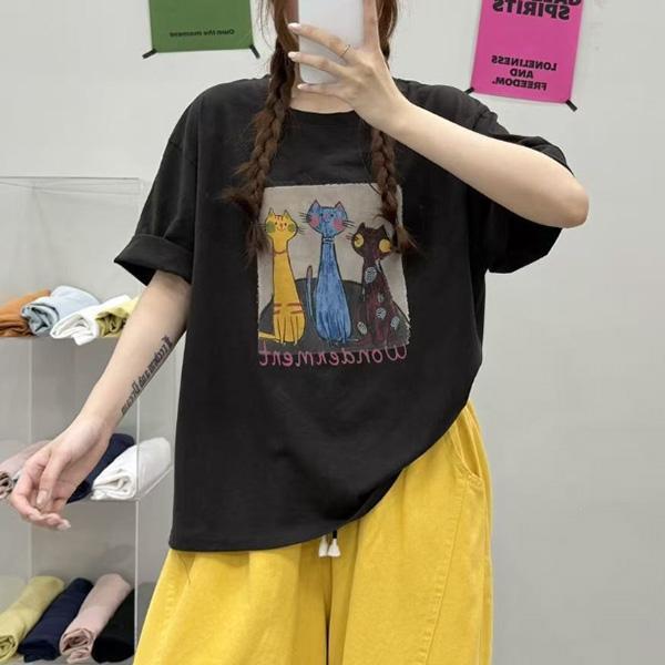 上衣 - F6263 三隻小貓寬鬆上衣【加大F】 