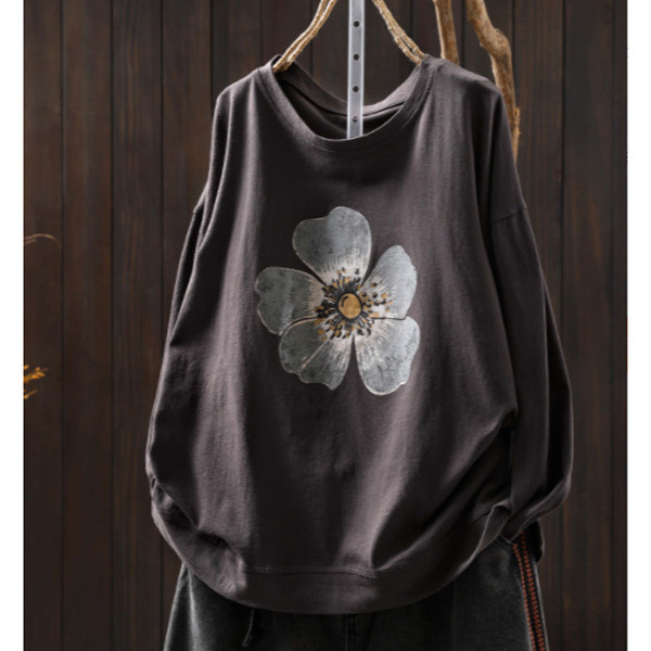 上衣 - F6126 花朵印花長袖上衣【加大F】 