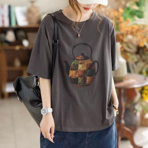 上衣 - F6233 文藝茶壺短袖上衣【F碼】 
