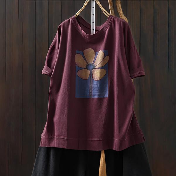 上衣 - F6247 春日花朵寬鬆上衣【加大F】 