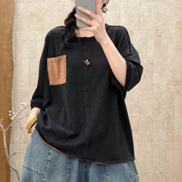 上衣 - F6195 復古仿舊撞色口袋上衣【加大F】 