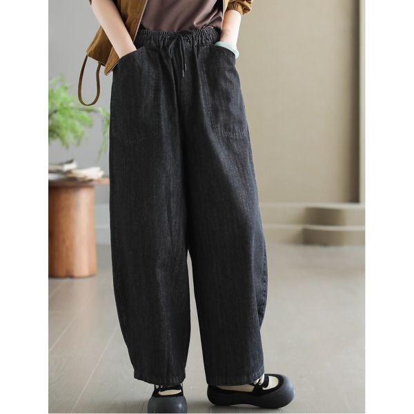 褲子 - F6137 復古黑牛仔長褲【F碼】 