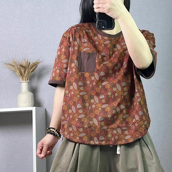 上衣 - F6240 文藝感碎花口袋上衣【F碼】 