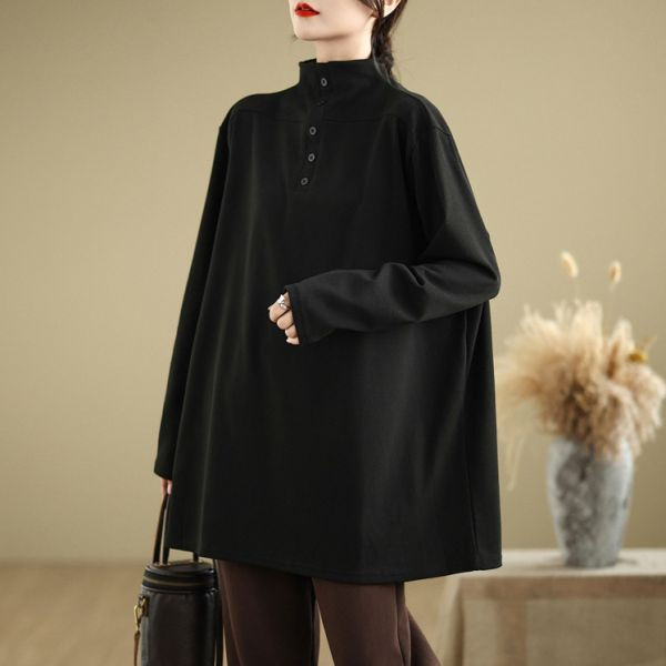 上衣 - A8113 半高領釦飾長上衣【加大F】 