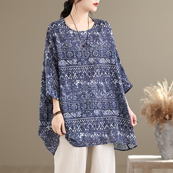 上衣 - A8126 民族風圖騰oversize寬鬆上衣【加大F】 
