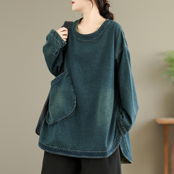 上衣 - A8133 復古牛仔長上衣【加大F】 