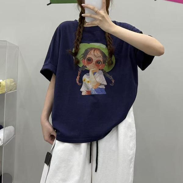 上衣 - F6261 墨鏡女孩印花寬鬆上衣【加大F】 