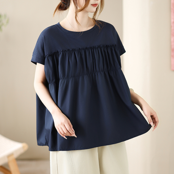 上衣 - A8149 氣質拼接抓褶寬鬆上衣【加大F】 