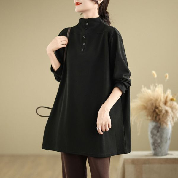 上衣 - A8113 半高領釦飾長上衣【加大F】 
