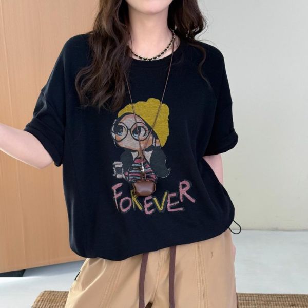 上衣 - F6208 毛帽娃娃印花寬鬆上衣【加大F】 