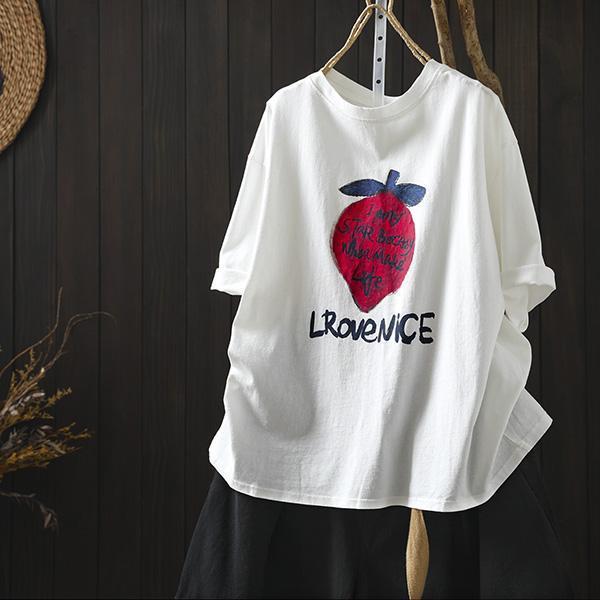 上衣 - F6258 草莓插畫寬鬆上衣【加大F】 
