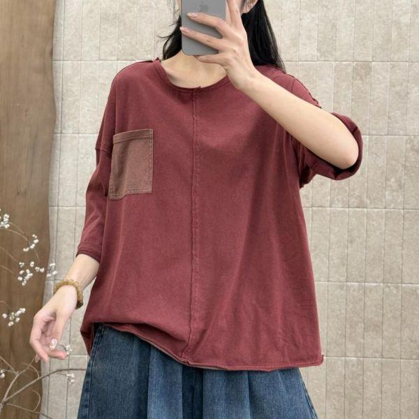 上衣 - F6195 復古仿舊撞色口袋上衣【加大F】 