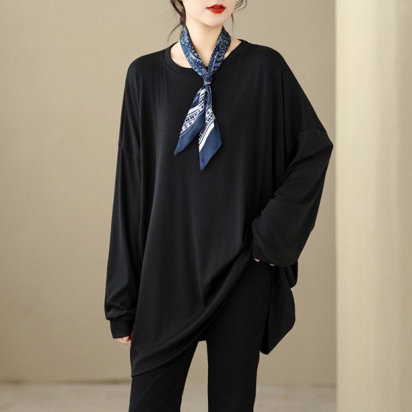 上衣 - A8085 領巾寬鬆長上衣【加大F】 