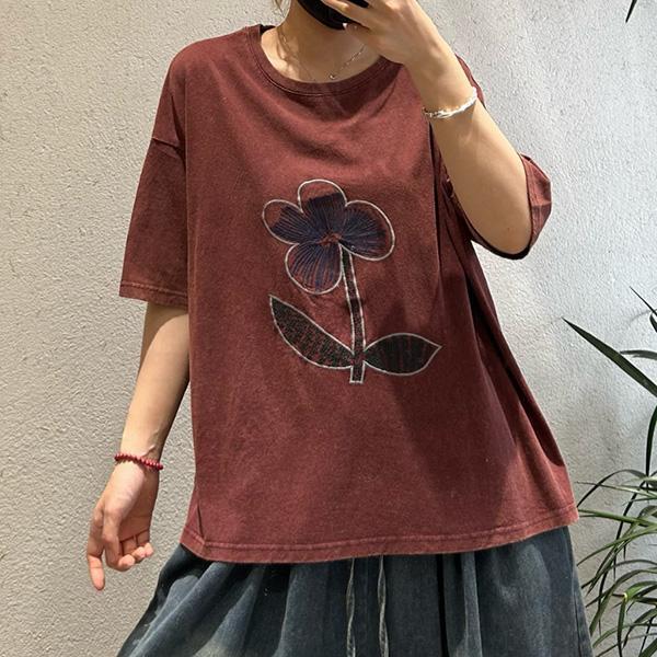 上衣 - F6279 花朵刺繡寬鬆上衣【加大F】 
