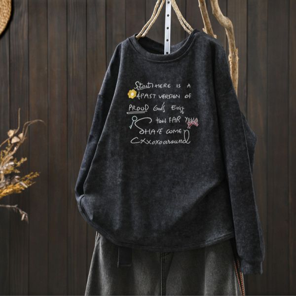 上衣 - F6174 復古雪花布刺繡字母上衣【加大F】 