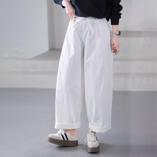 褲子 - F6212 簡約風．綁帶寬筒褲【F碼】 