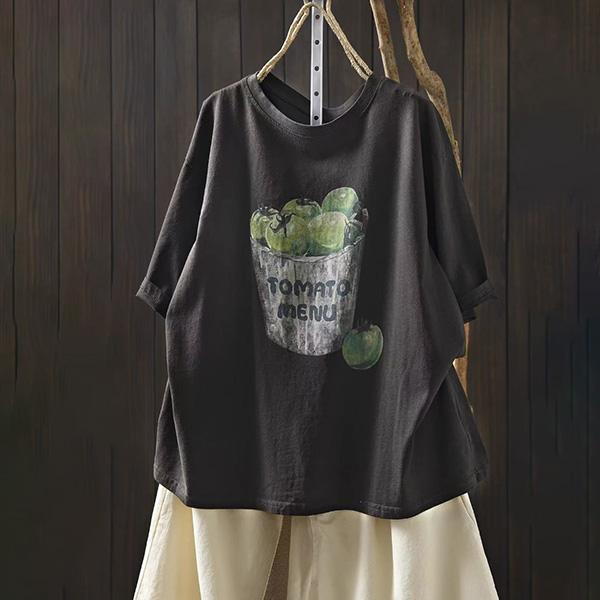 上衣 - F6260 藍莓插畫印花寬鬆上衣【加大F】 