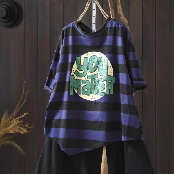 上衣 - F6199 條紋字母寬鬆上衣【加大F】 