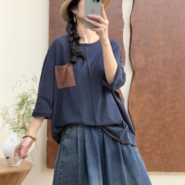 上衣 - F6195 復古仿舊撞色口袋上衣【加大F】 
