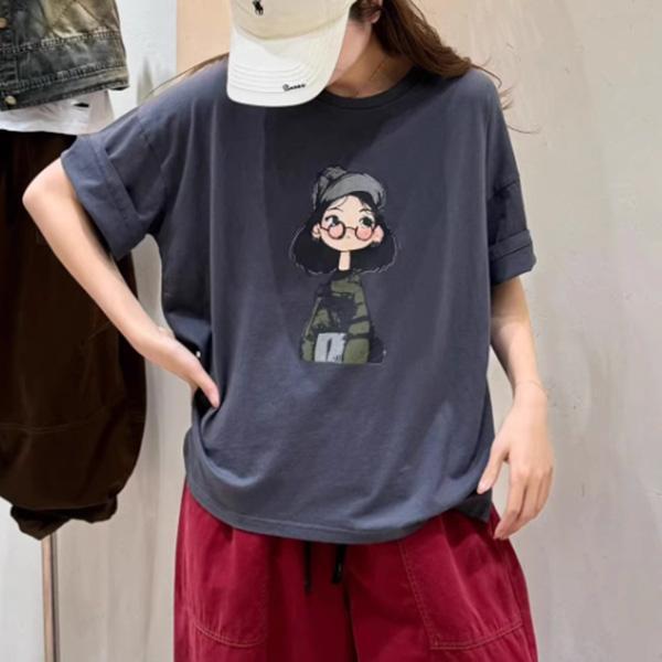 上衣 - F6338 眼鏡女孩寬鬆上衣【加大F】 
