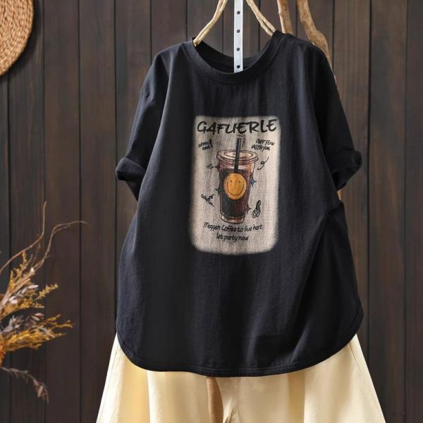 上衣 - F6201 喝杯微笑印花上衣【加大F】 