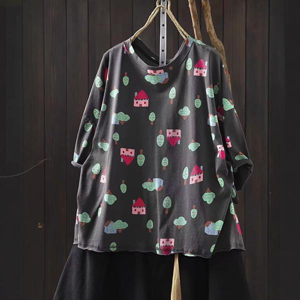 上衣 - F6248 童趣房子樹寬鬆上衣【加大F】 
