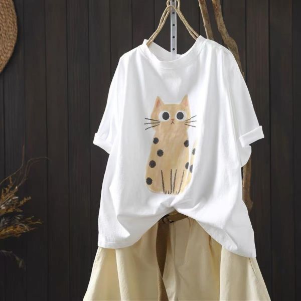 上衣 - F6202 豆豆眼小貓寬鬆上衣【加大F】 