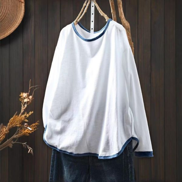 上衣 - F6178 撞色滾邊竹節棉上衣【F碼】 