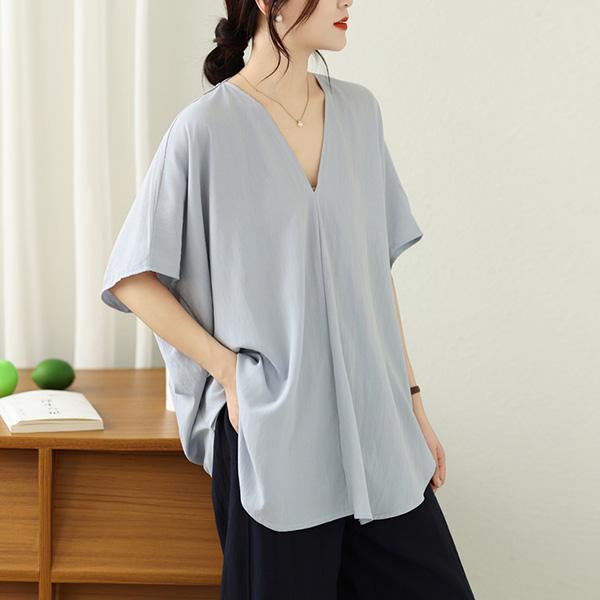 上衣 - A8139 氣質V領垂墜感寬鬆上衣【加大F】 