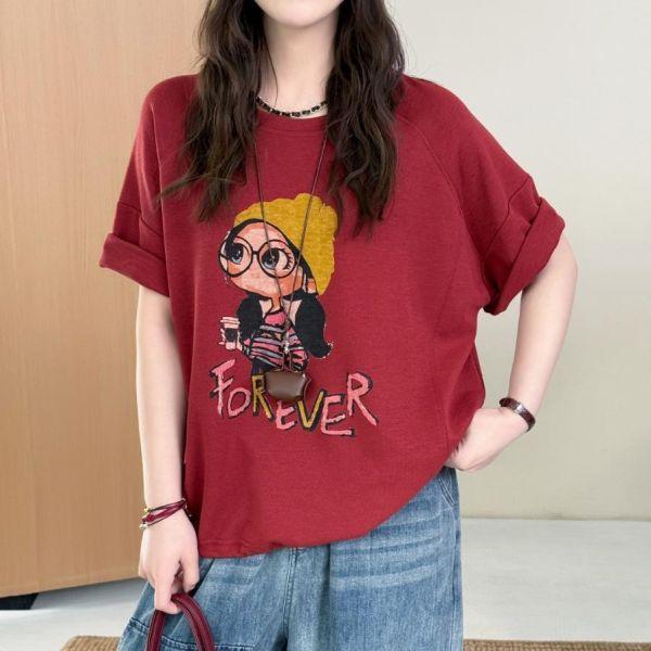 上衣 - F6208 毛帽娃娃印花寬鬆上衣【加大F】 